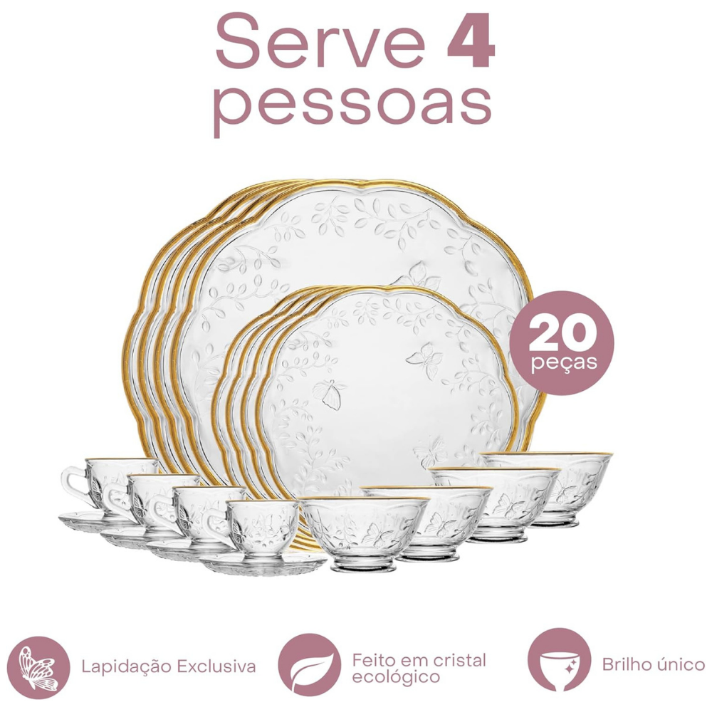 Jogo de Jantar Clean com Fio de Dourado  20 Peças