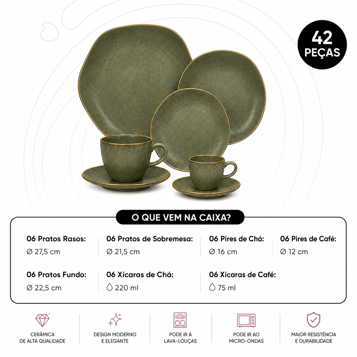 Aparelho de jantar e café 42 Peças Zernan